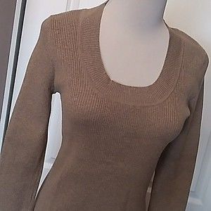 TAN SWEATER RIBBED KNIT LONG SLEEVE SCOOP NECK MEDIUM WOMENS M NWOT